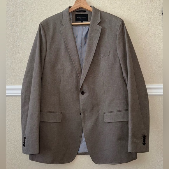 Banana Republic 100% Cotton Tailored Fit Sharkskin Taupe Blazer Men’s Size 44L - Picture 11 of 12